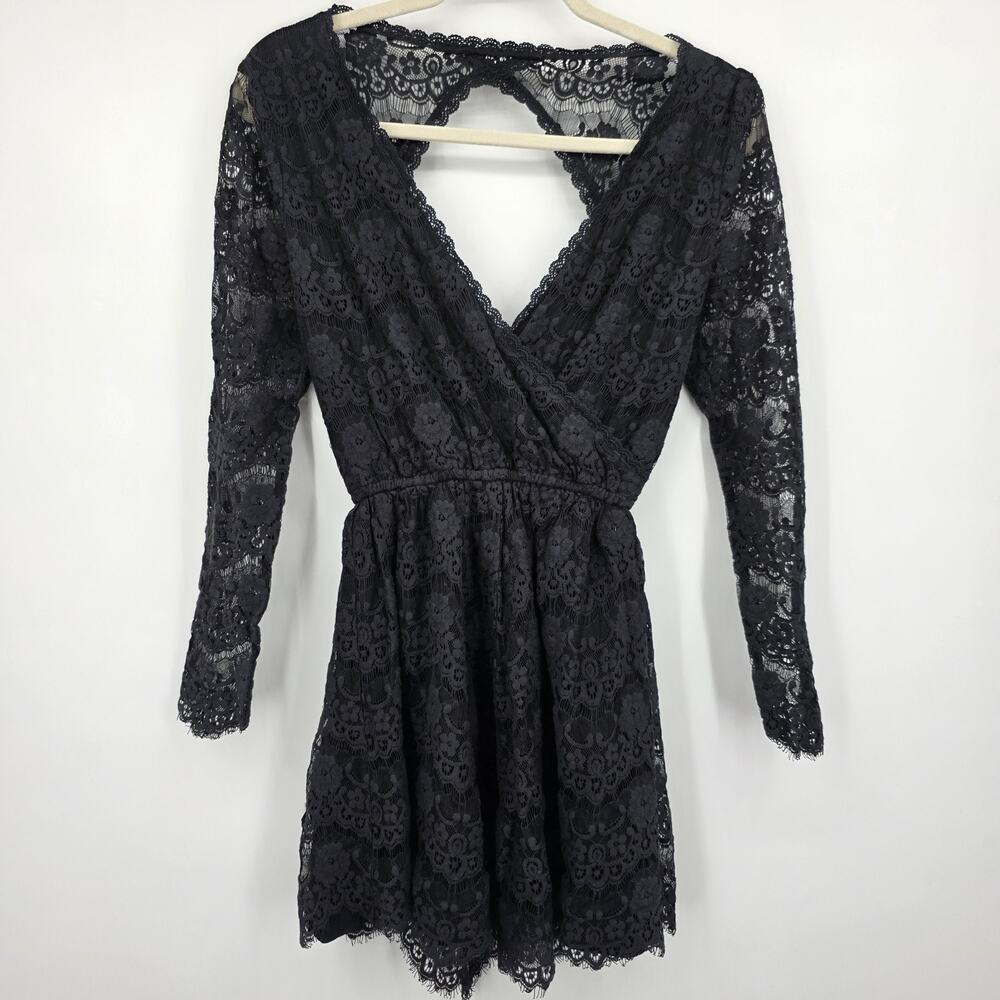 Abercrombie Fitch Black Lace Long Sleeve Mini Dress A&F Collection Small Y2K